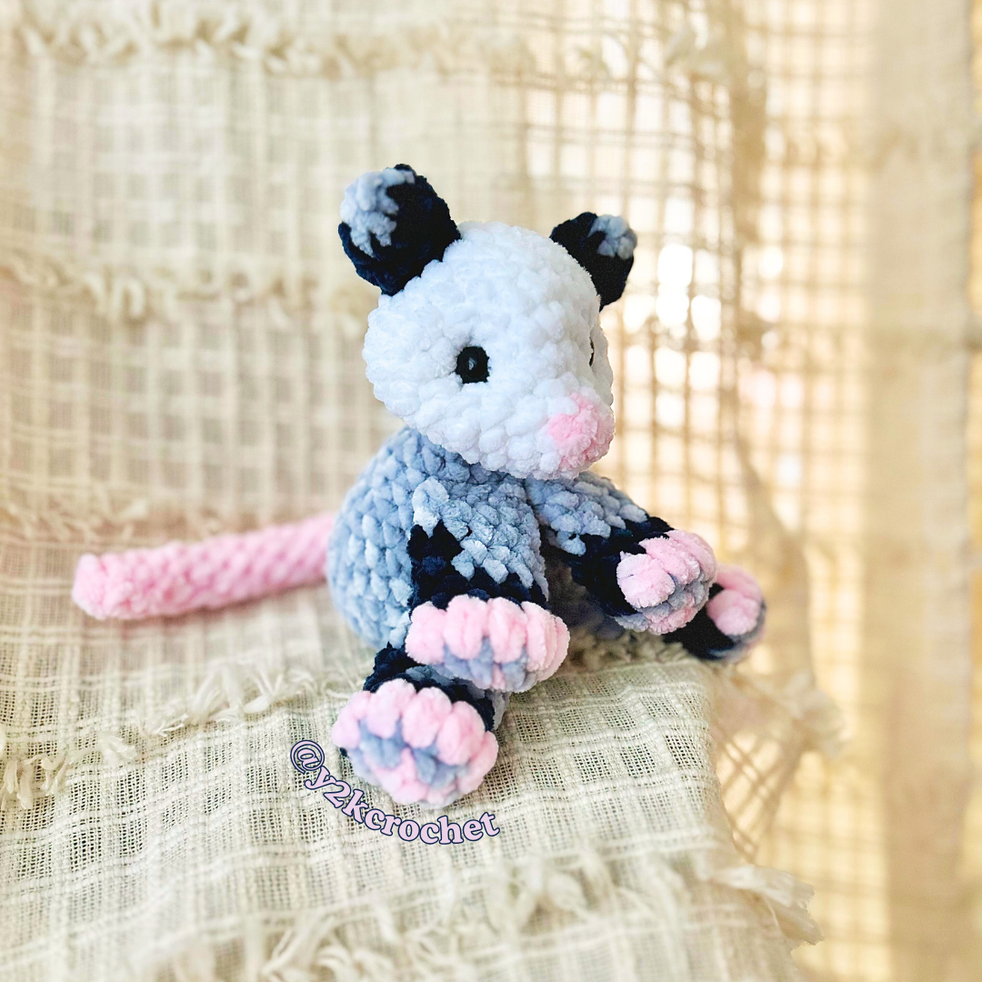 Baby Opossum Plushie - Handmade Crochet Possum Plush