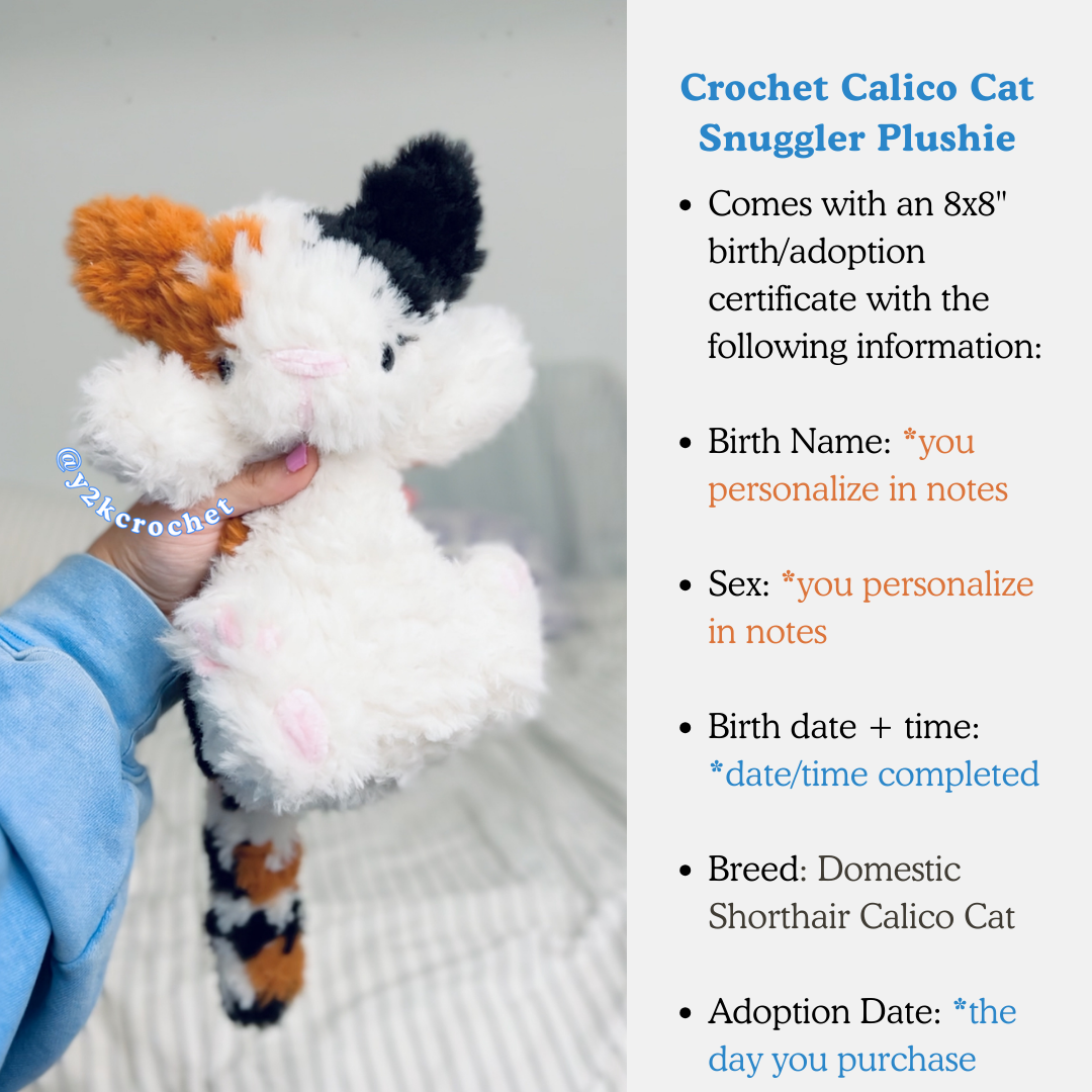 Handmade Crochet Calico Cat Plushie - Custom Fluffy Cat Plushies