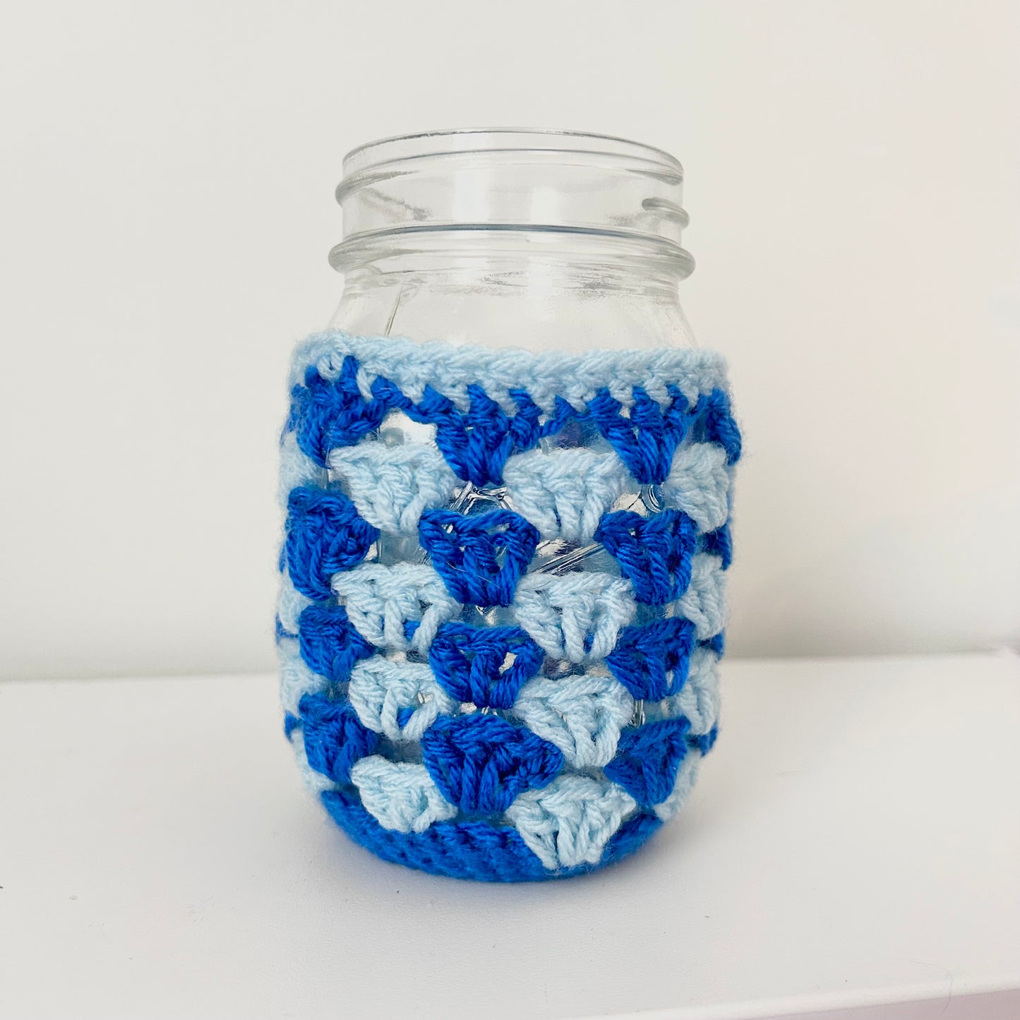 Crochet Iced Coffee Koozie (Pale Blue + Cobalt)