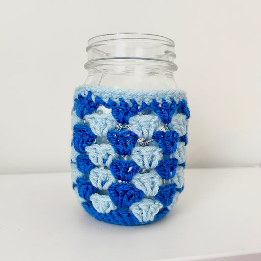 Crochet Iced Coffee Koozie (Pale Blue + Cobalt)