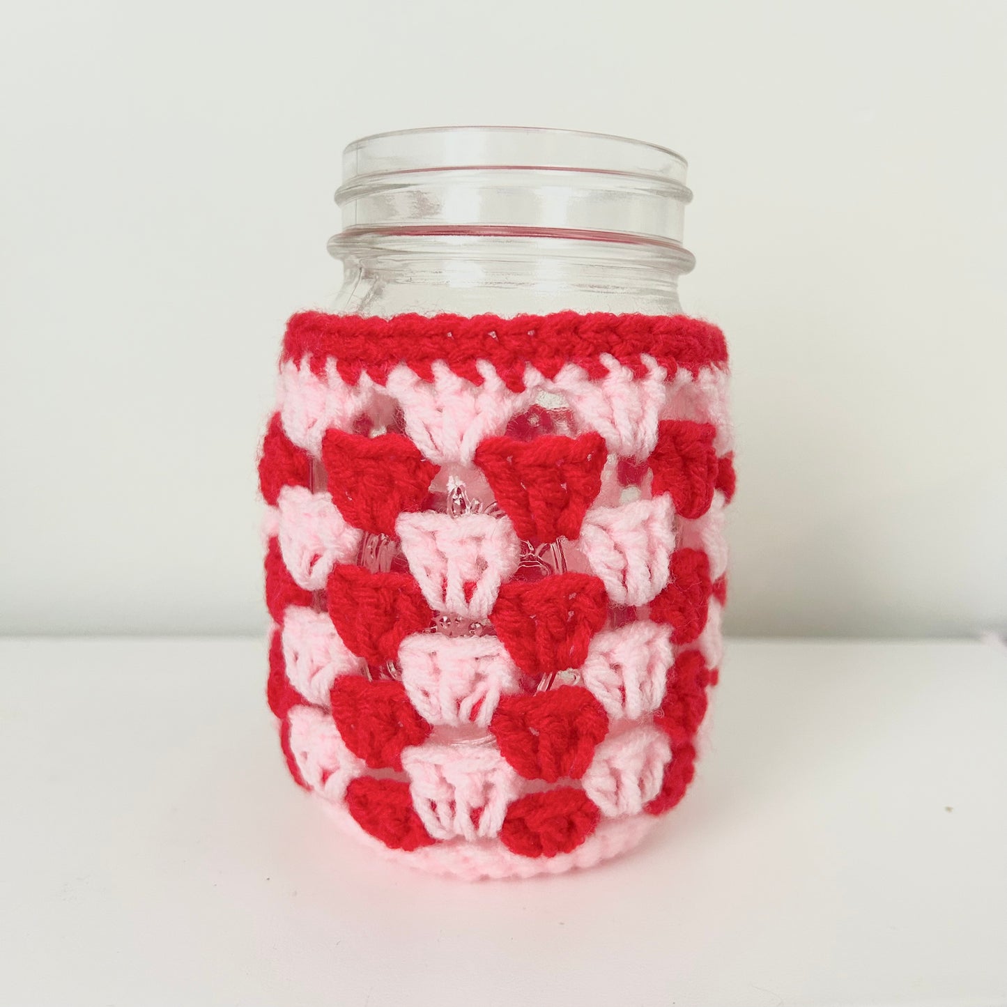 Crochet Iced Coffee Koozie (Red + Ballet Pink)