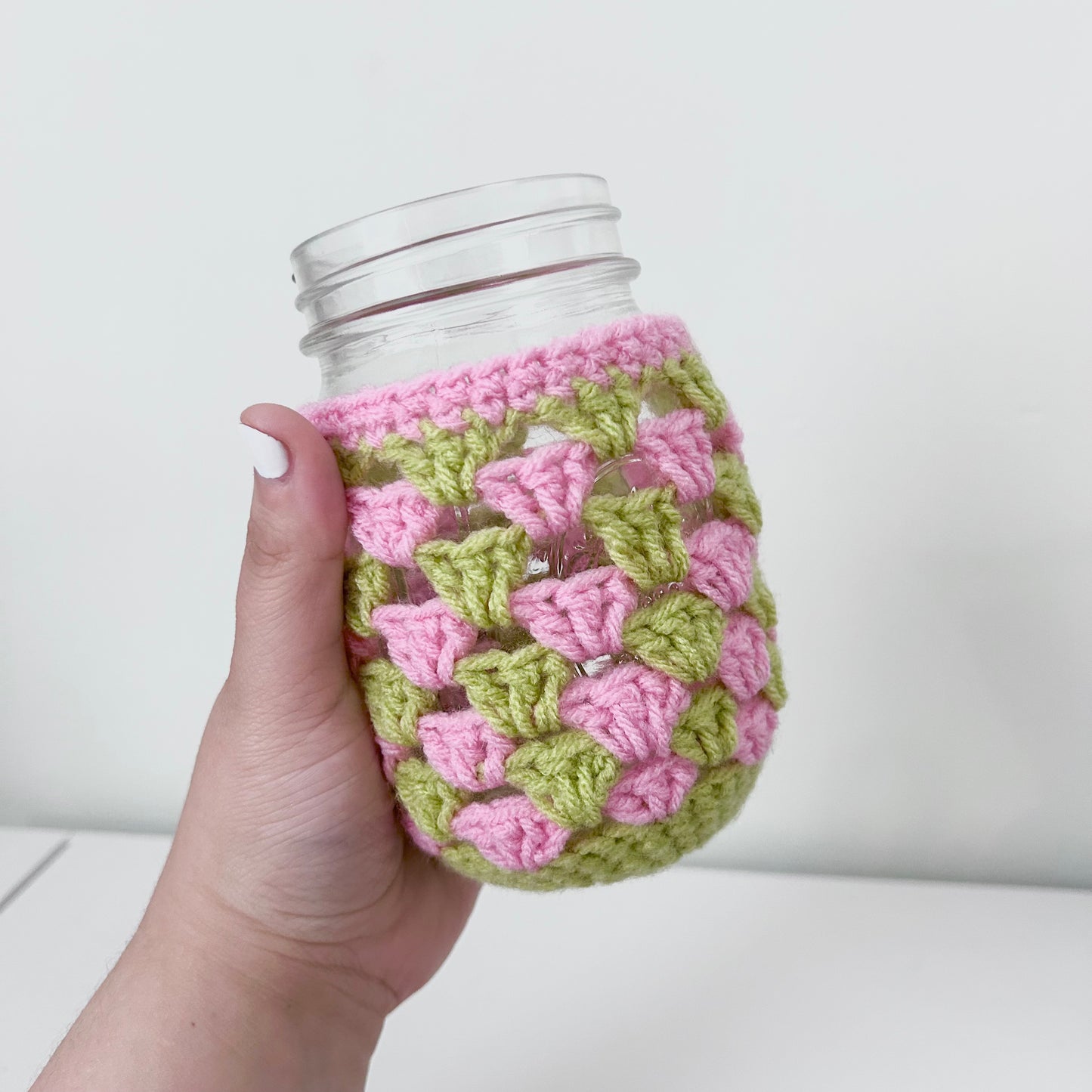 Crochet Iced Coffee Koozie (Lime + Carnation)