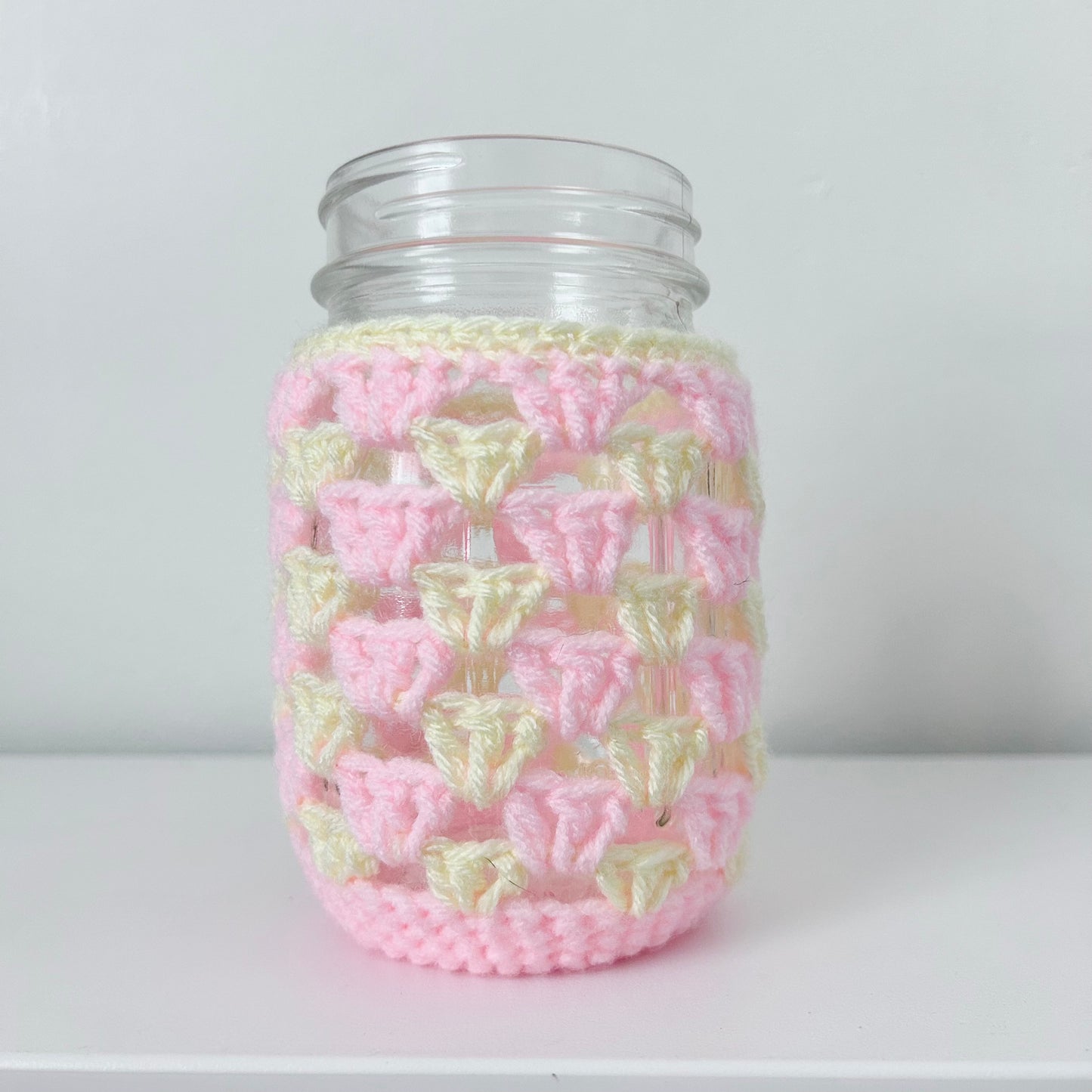 Crochet Iced Coffee Koozie (Buttercup + Ballet Pink)