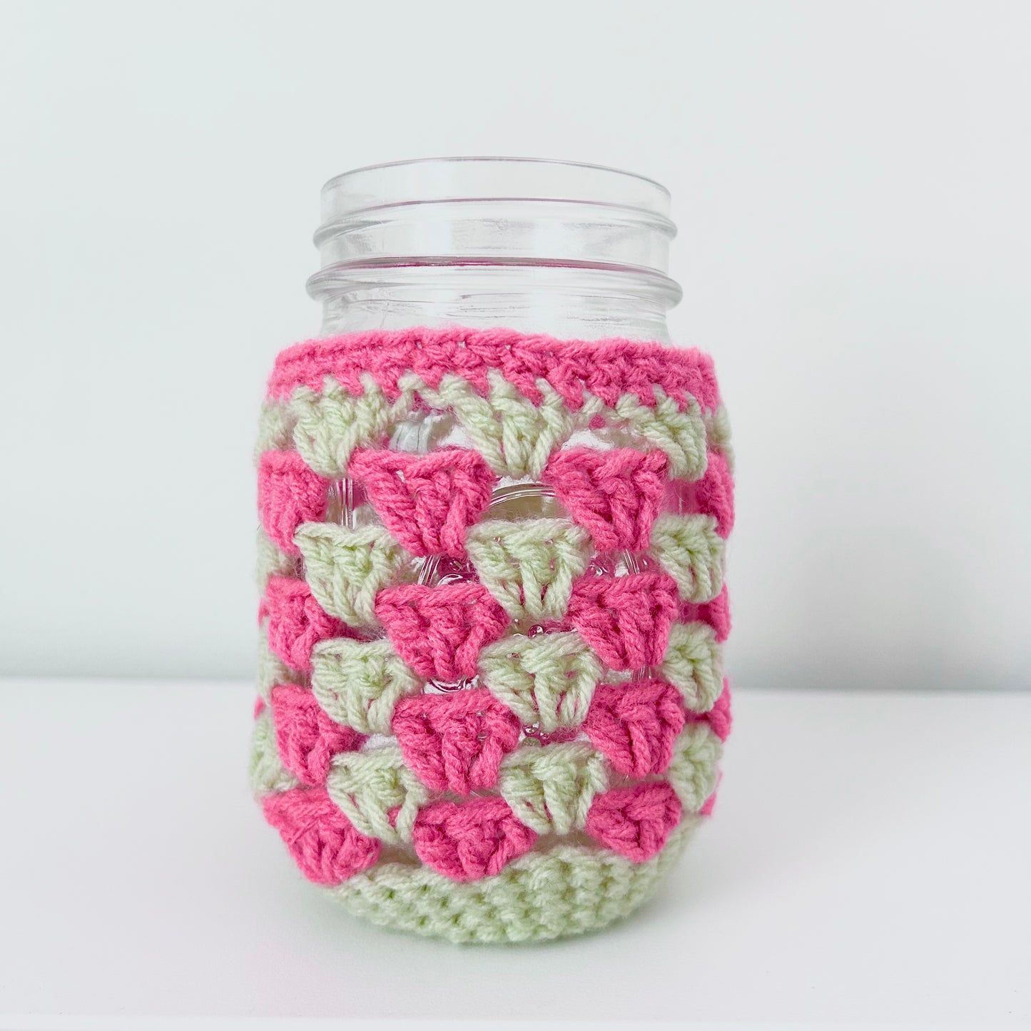 Crochet Iced Coffee Koozie (Petal Pink + Sage)