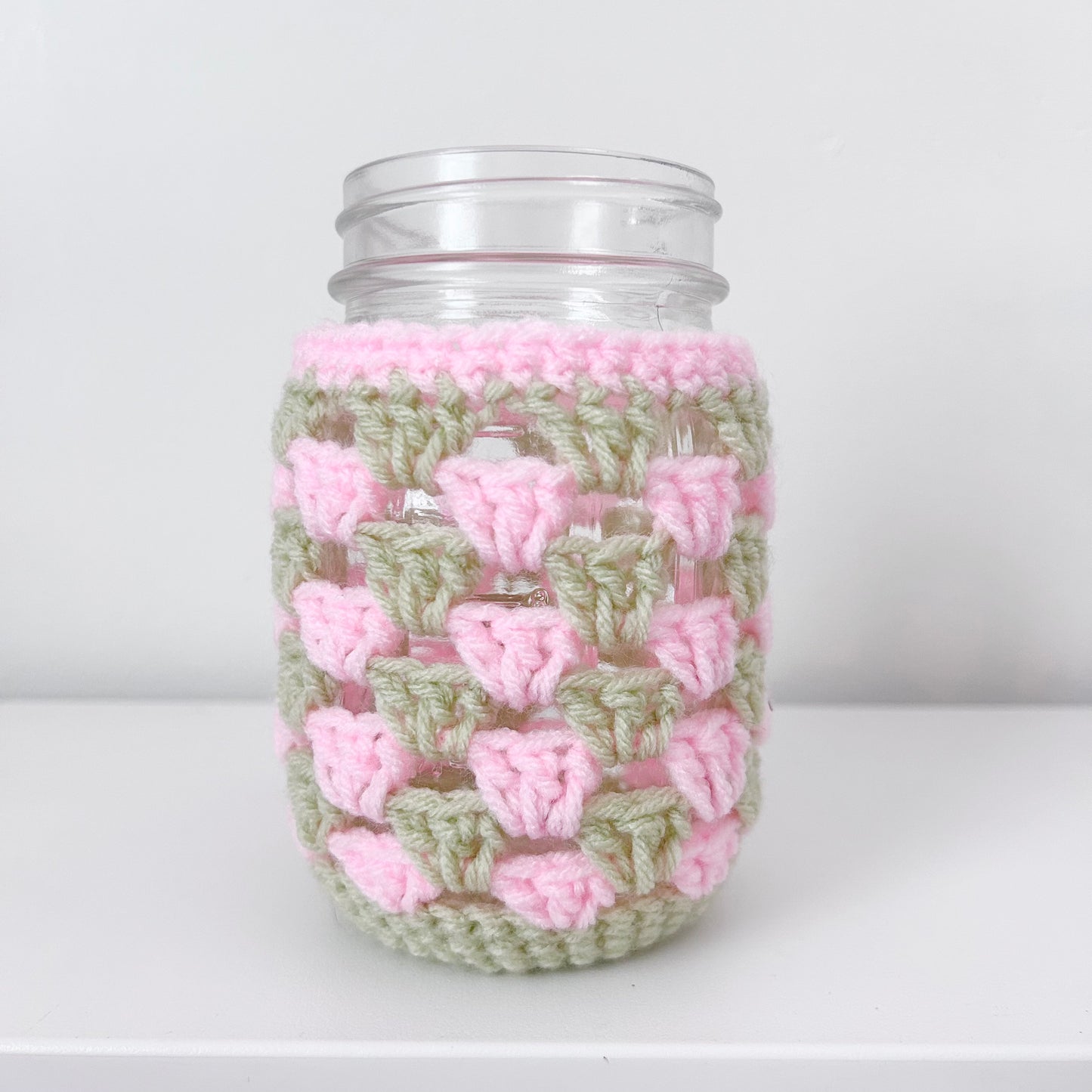 Crochet Iced Coffee Koozie (Sage + Ballet Pink)