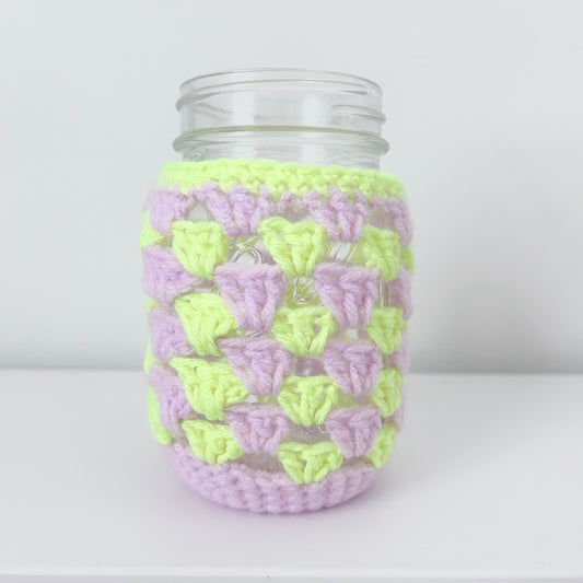 Crochet Iced Coffee Koozie (Highlighter + Lilac)