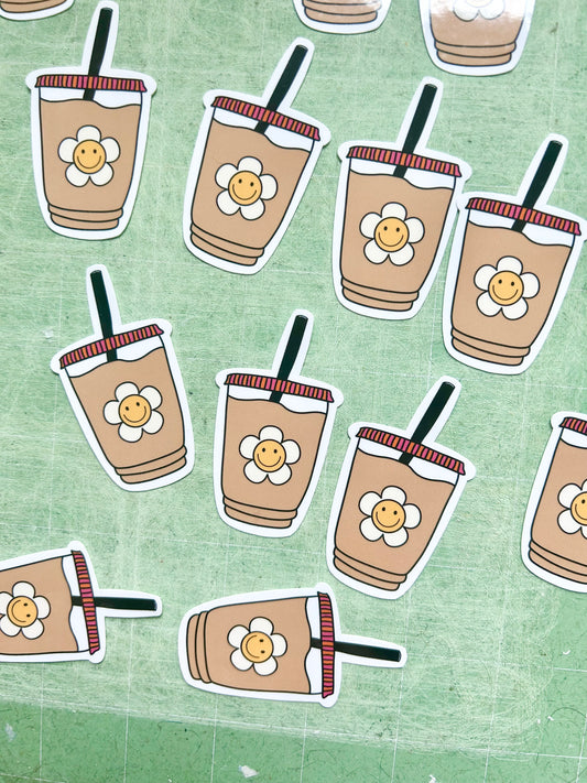 Flower Iced Coffee Sticker - Boho Laptop Sticker