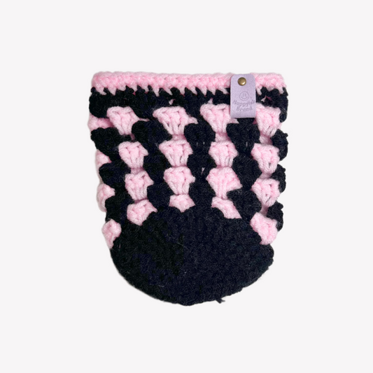 Crochet Iced Coffee Koozie (Black + Ballet Pink)