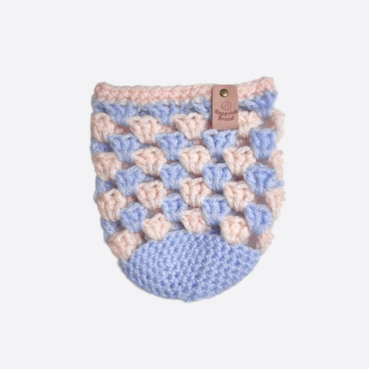 Crochet Iced Coffee Koozie (Blush + Pale Blue)