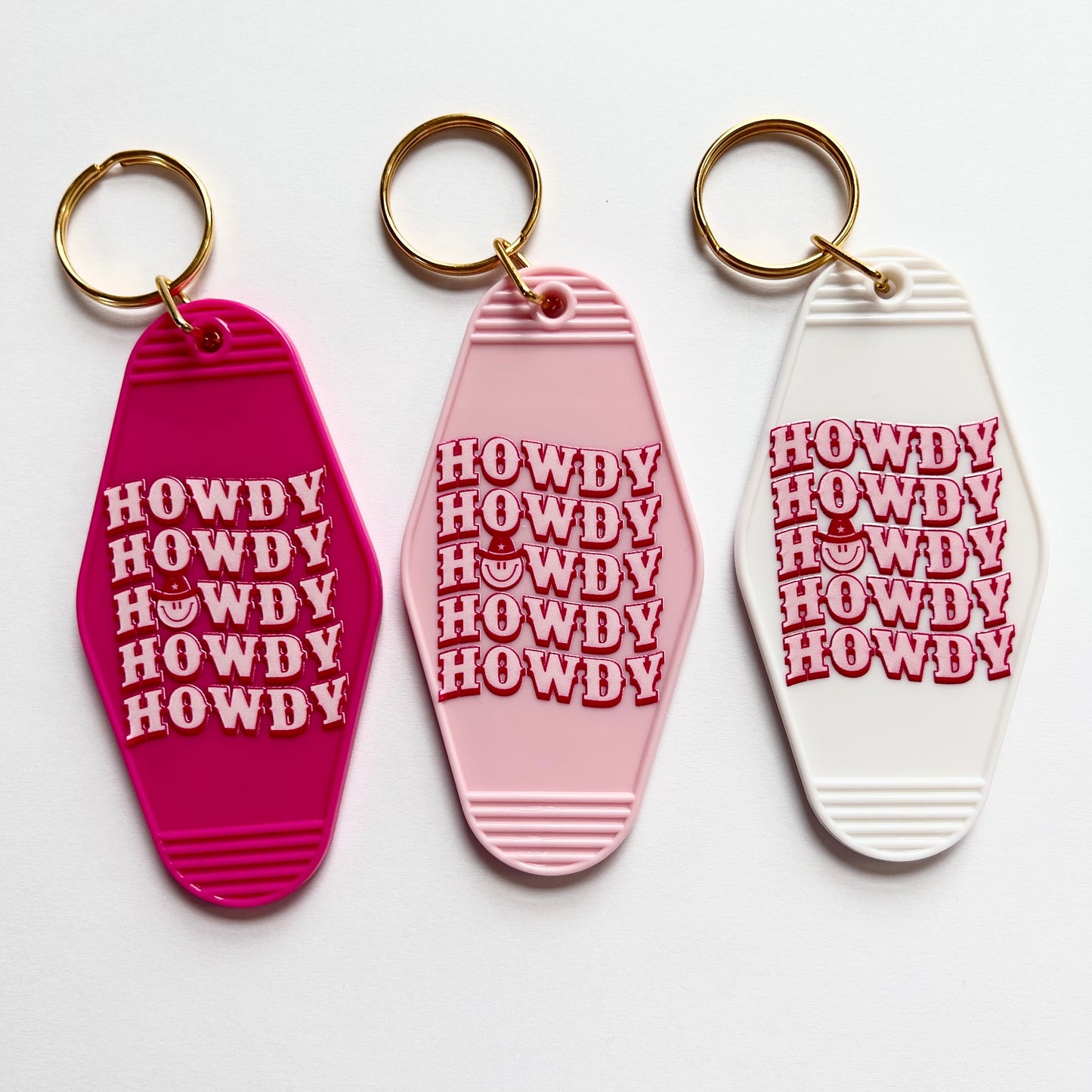 Howdy - Cute Pink Cowgirl Motel Keychain