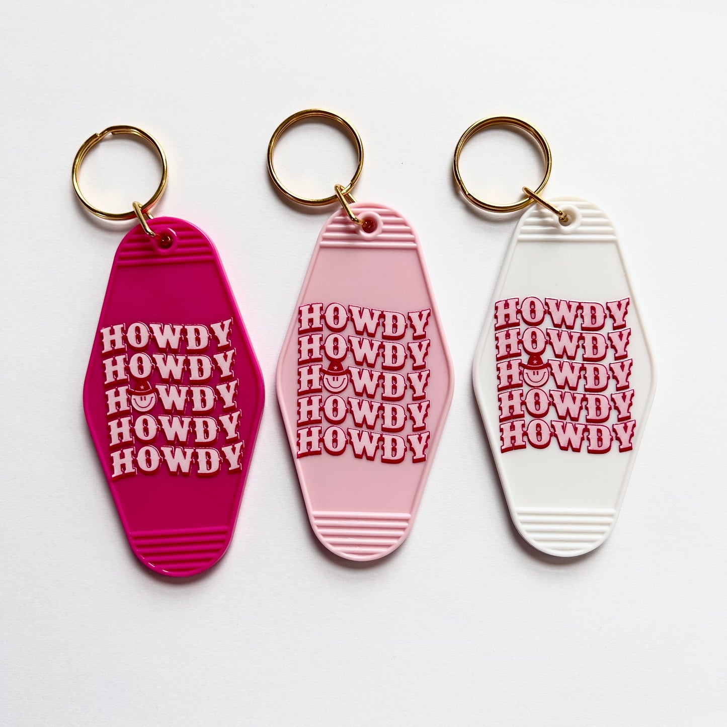 Howdy - Cute Pink Cowgirl Motel Keychain