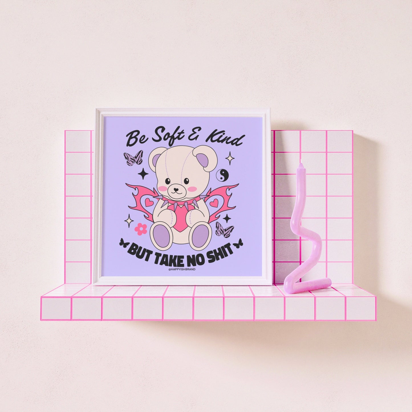 Pastel Goth Teddy Art Print | Be Soft & Kind but Take No Shit