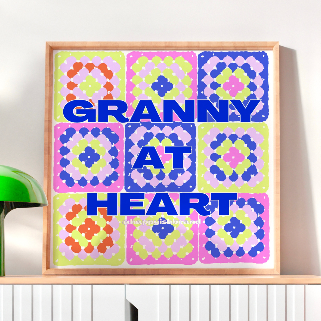 Granny at Heart - Crochet Granny Square 8x8" Art Print