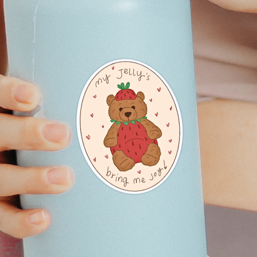 Jelly Cat Plushie Sticker - My Jelly's Bring Me Joy! - Strawberry Teddy Bear