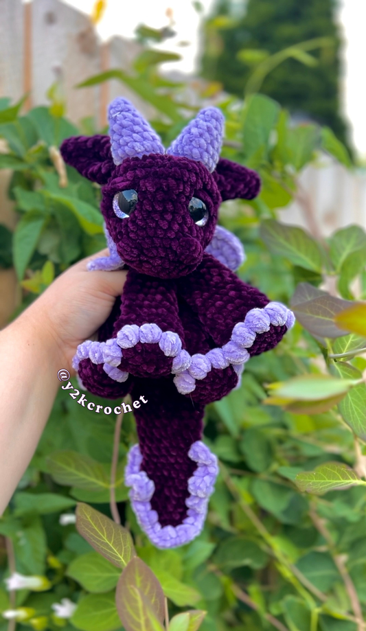 Purple Baby Dragon Snuggler - Handmade Crochet Dragon Plushie